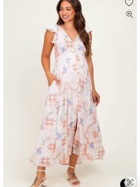 Maternity Floral Maxi Dress in Blush Pink